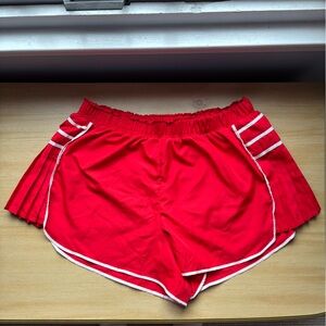 Altar’d State Vibrant Red Pleated Athletic Shorts with White Trim